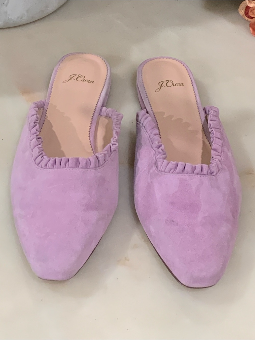 J Crew Carolyn mule flats in suede with ruffle Size 10.5